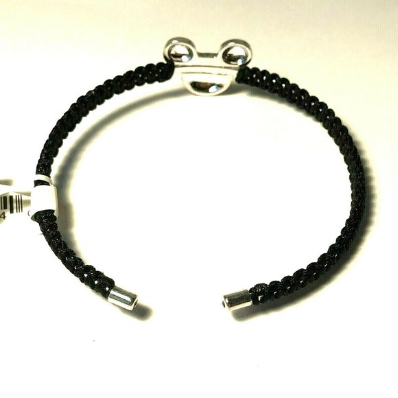 Disney Parks Mickey Mouse Icon Bracelet Rope Cuff Bangle Silver Black Disneyana - Picture 9 of 12